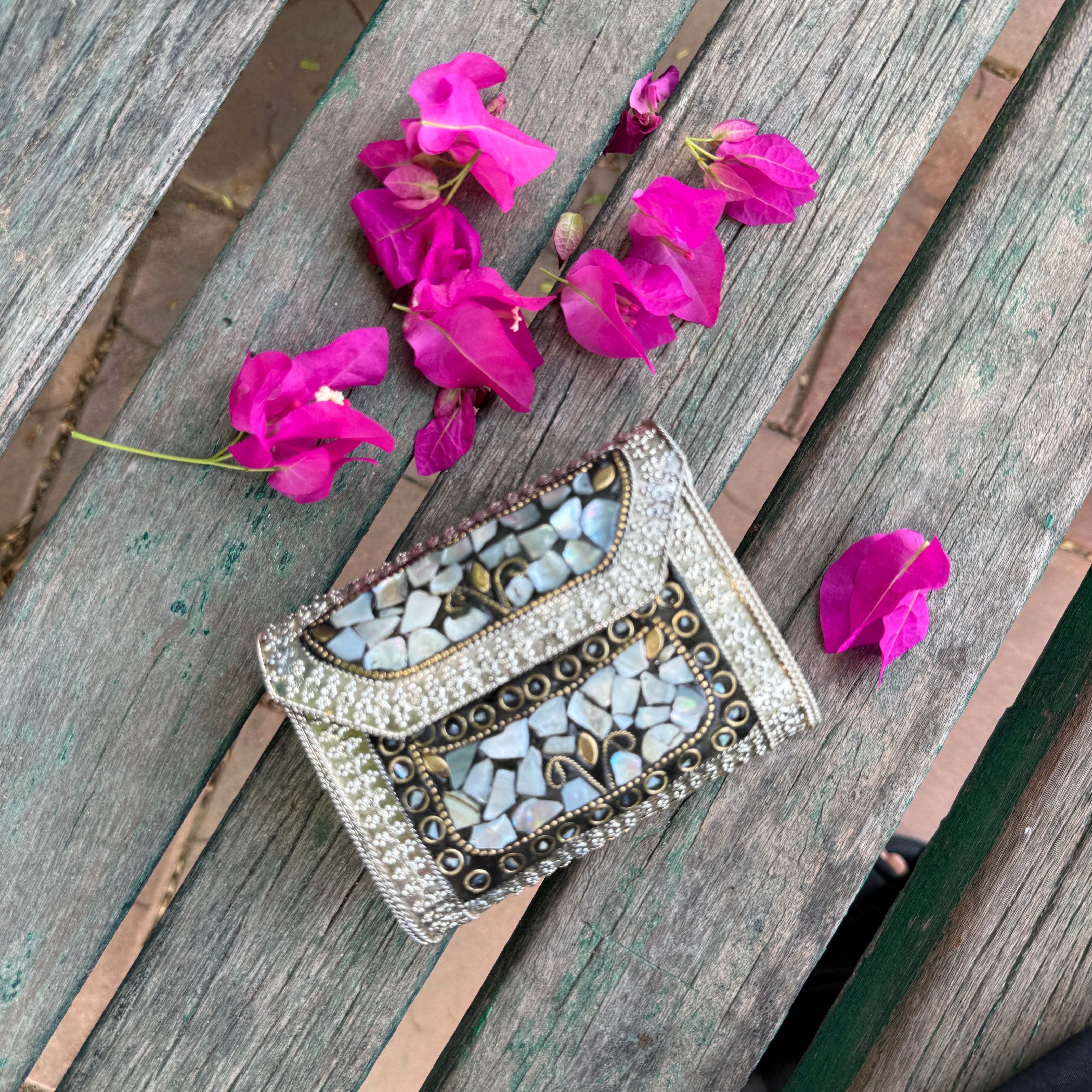 VINTAGE METAL & MOSAIC STONE CLUTCH / SLING BAG