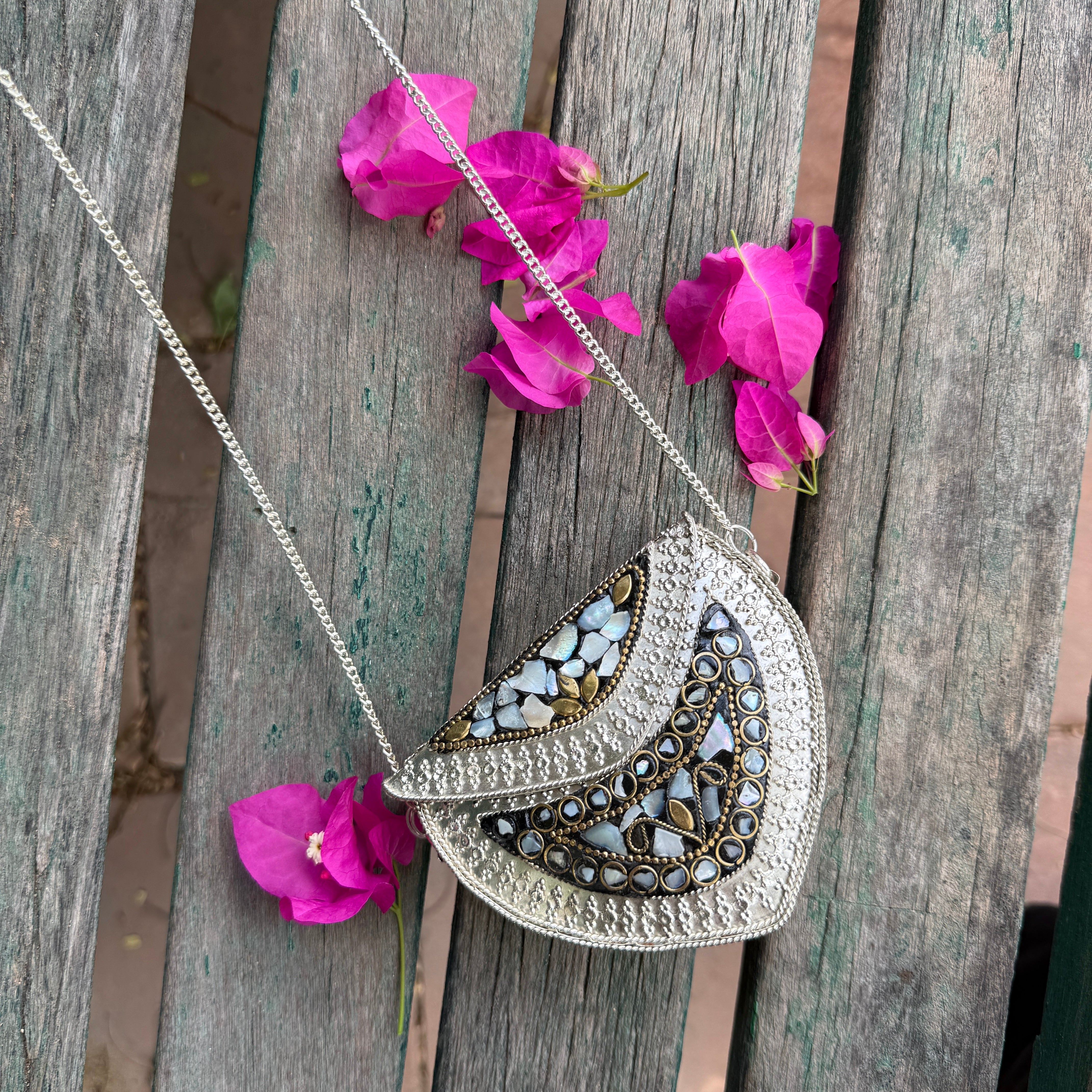 VINTAGE METAL & MOSAIC STONE CLUTCH / SLING BAG