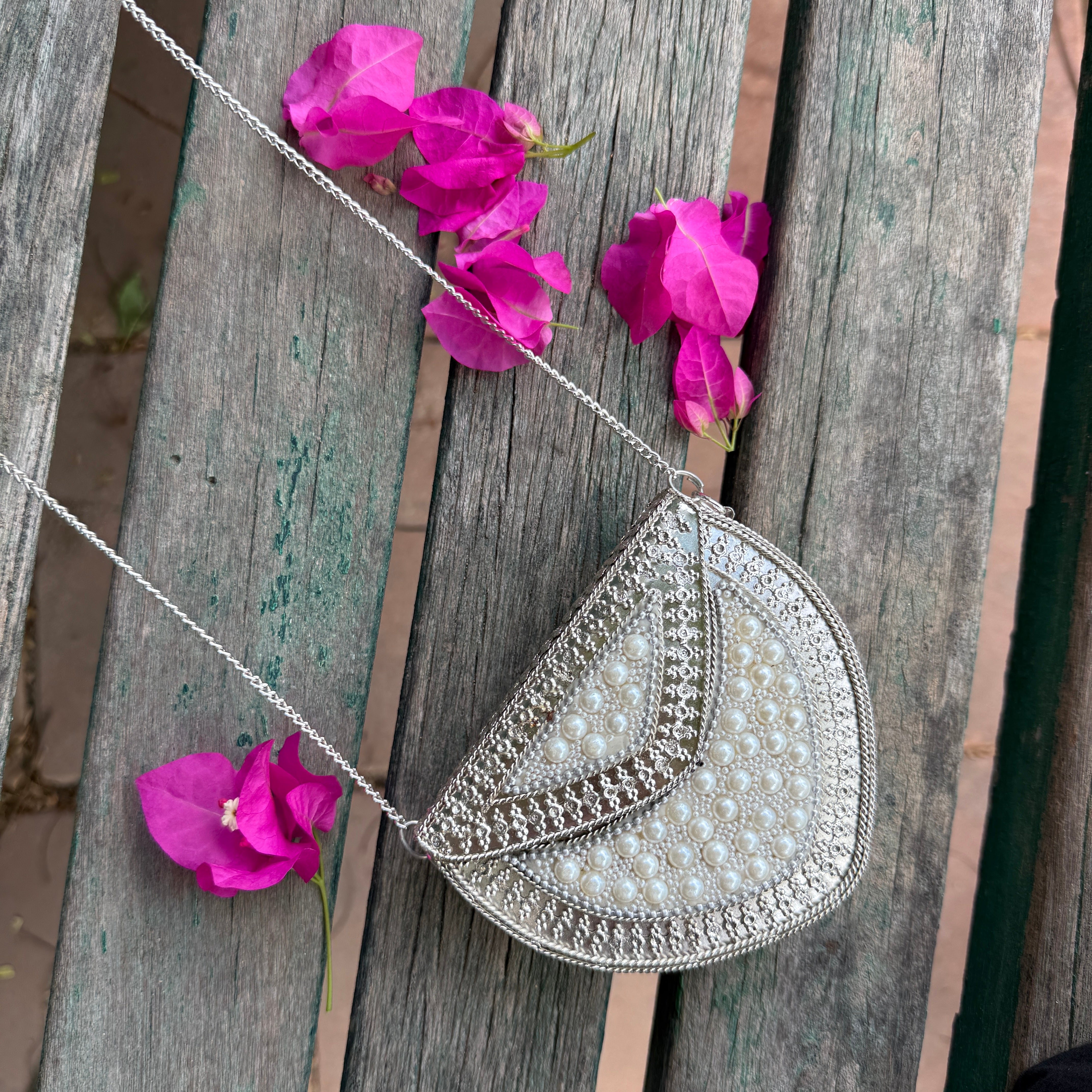 VINTAGE METAL & MOSAIC STONE CLUTCH / SLING BAG