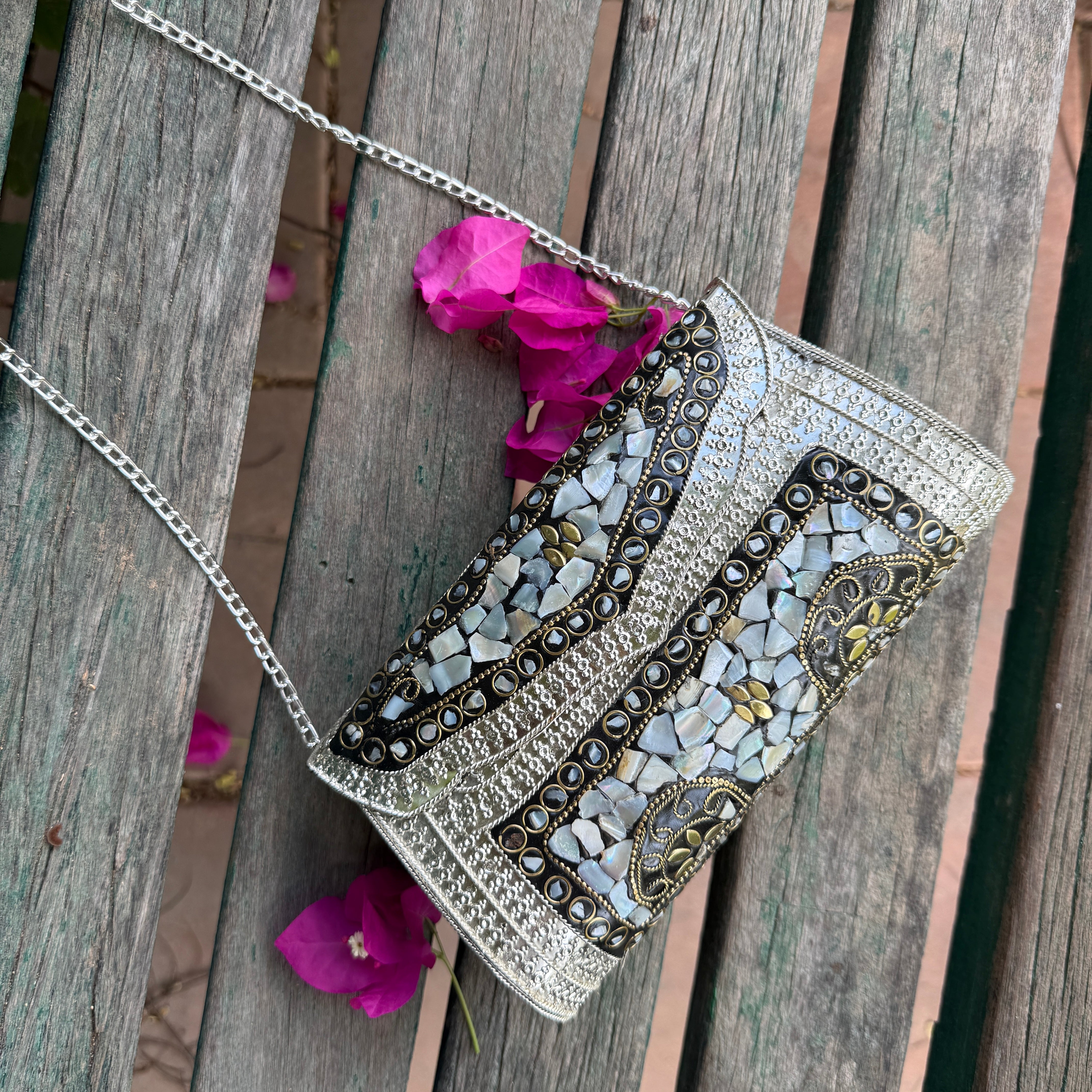 VINTAGE METAL & MOSAIC STONE CLUTCH / SLING BAG